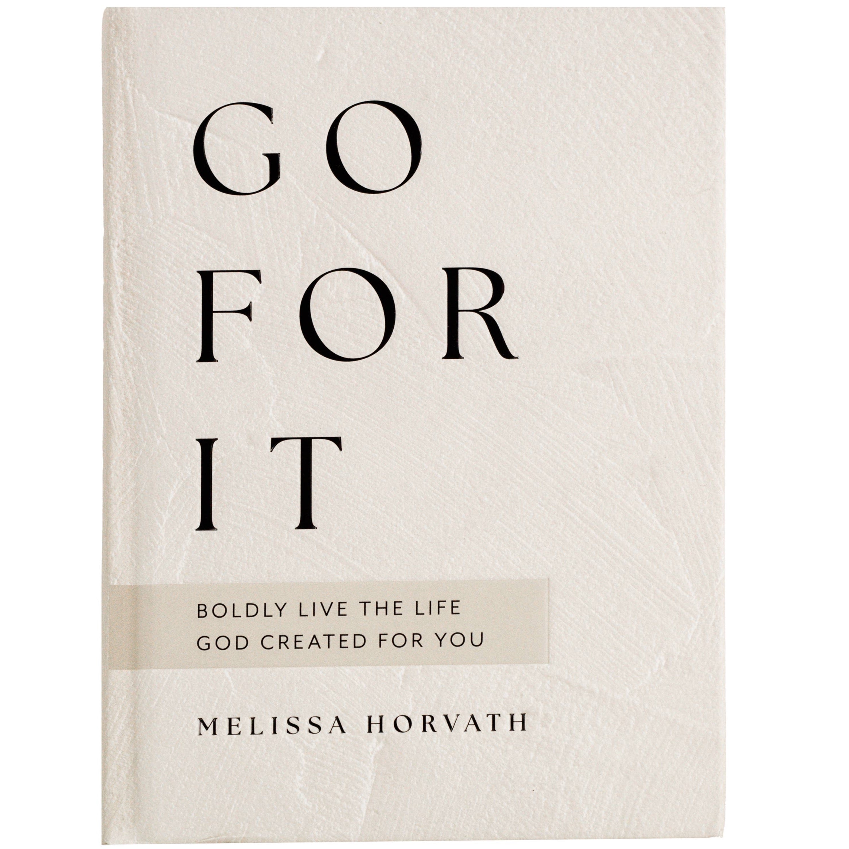 cream journal that says 'GO FOR IT' on it
