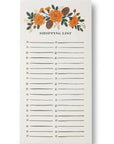 Shopping list notepad with two checklists and fall floral print at the top
