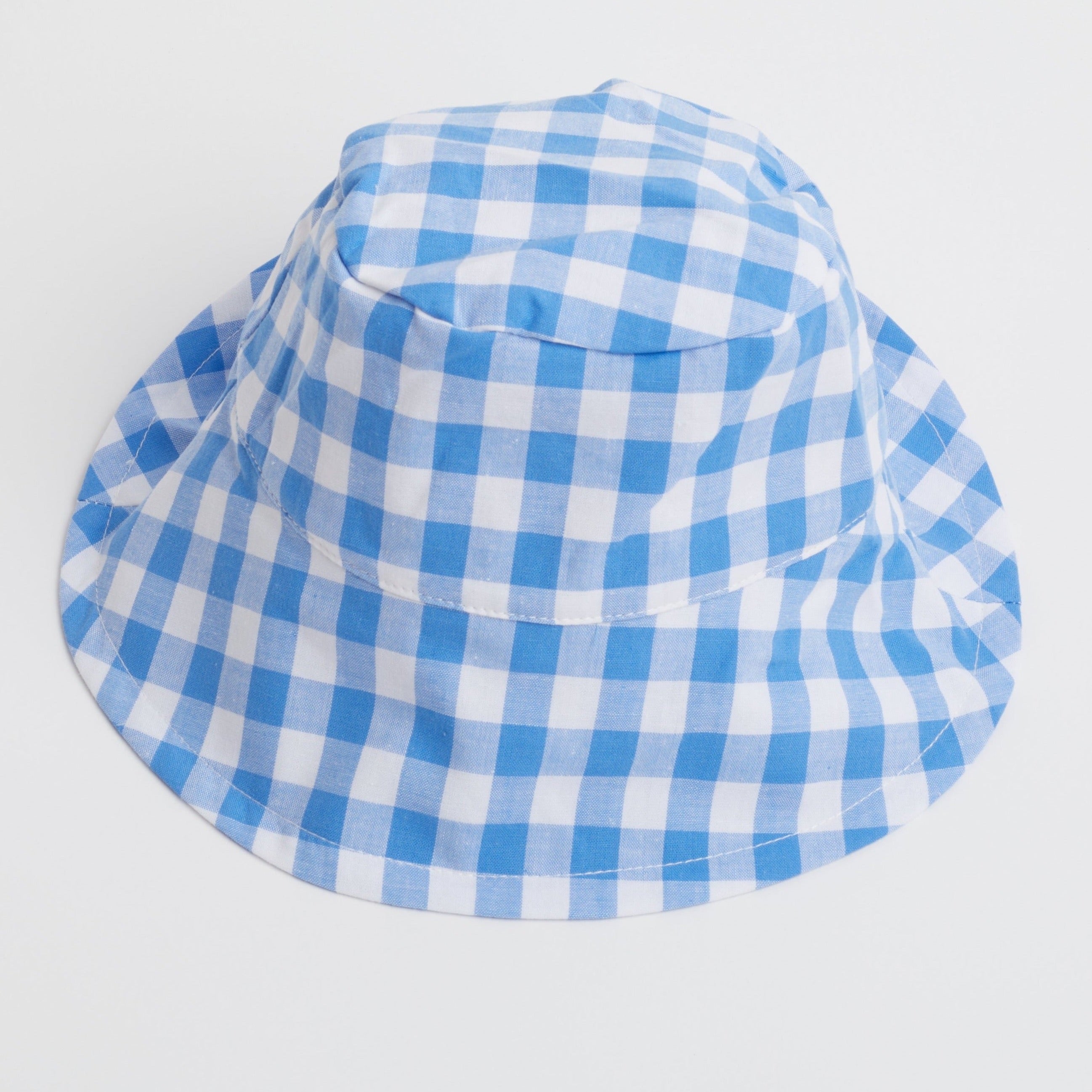 Gingham Sunhat in Cornflower Blue on white background