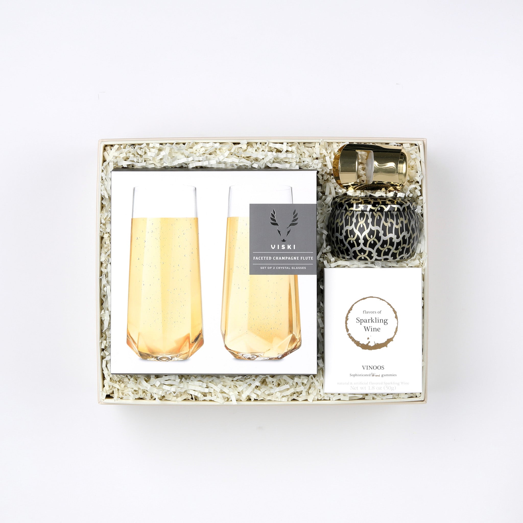 BOXFOX Pop Fizz Clink Gift Box packed in ivory crinkle.