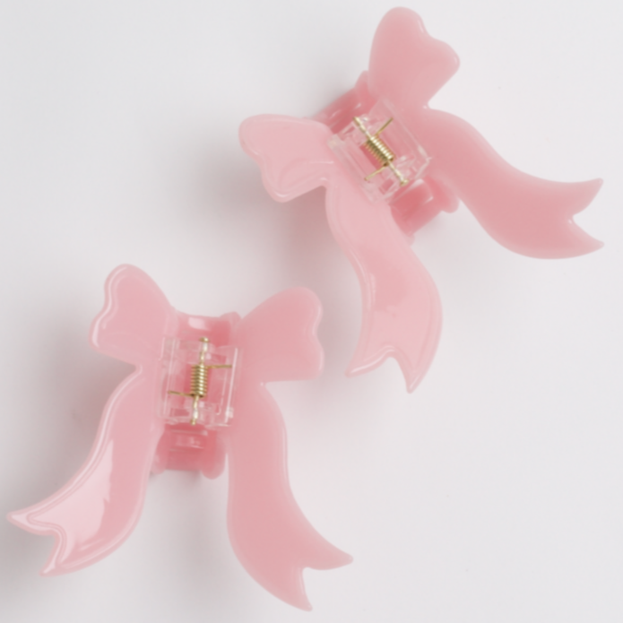2 Light Pink Bow Shaped Hair Clips